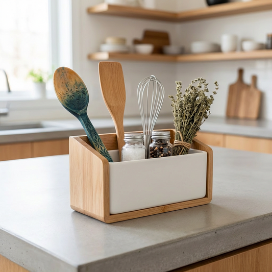 Hand-Carved Wooden Spoon – Floral Engraved Serving Spoon with Blue Wash Finish