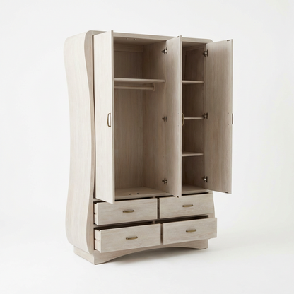 Modern Light Wood Wardrobe Armoire – Curved-Edge 2-Door Closet with Hanging Rod, Shelves&nbsp;