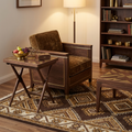 Geometric Inlay Folding Side Table – Walnut Wood Tray-Top Snack Table with X-Leg Base
