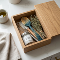 Hand-Carved Wooden Spoon – Floral Engraved Serving Spoon with Blue Wash Finish